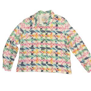 Alfred‎ Dunner Madras Plaid Shacket Sz 18 Linen Button Down Shirt Boxy Patchwork